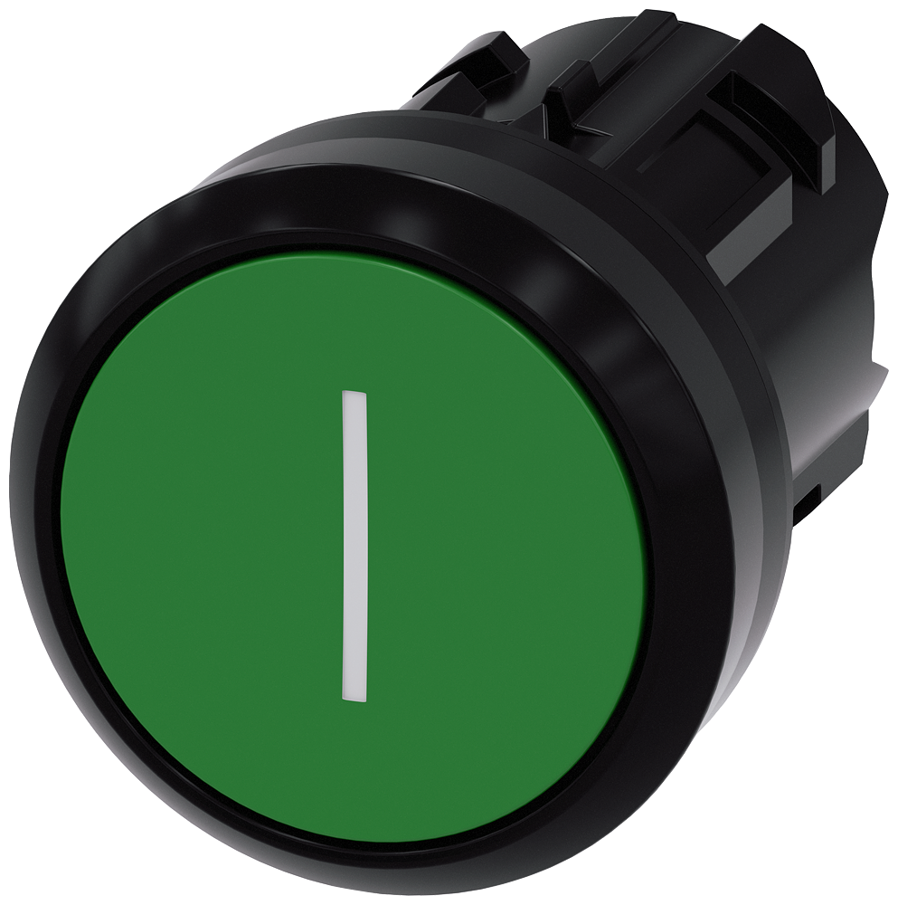 BOTÃO 22 MM REDONDO PLÁSTICO VERDE INSCRIÇÃO: I BOTÃO DE PRESSÃO PLANO 3SU10000AB400AC0-ZX90 SIEMENS