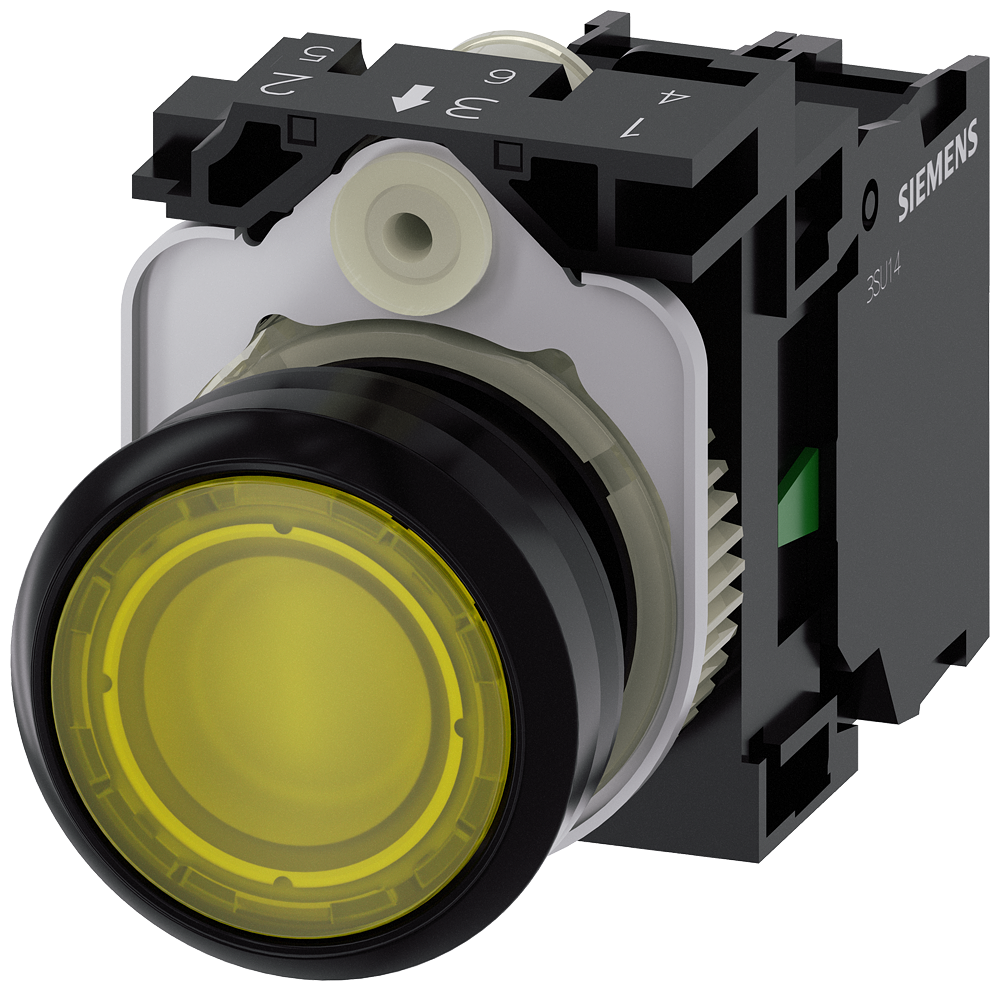 BOTÃO ILUMINADO 22 MM REDONDO PLÁSTICO AMARELO BOTÃO DE PRESSÃO PLANO 3SU11020AB301BA0-ZY11 SIEMENS