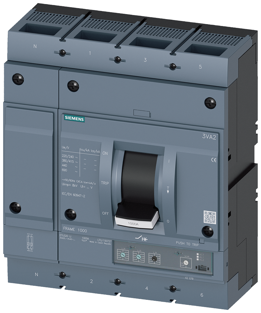 DISJUNTOR 3VA2 IEC FRAME 1000 CLASSE DA CAPACIDADE DE INTERRUPÇÃO M ICU=55KA 3VA25635HL420AA0 SIEMENS