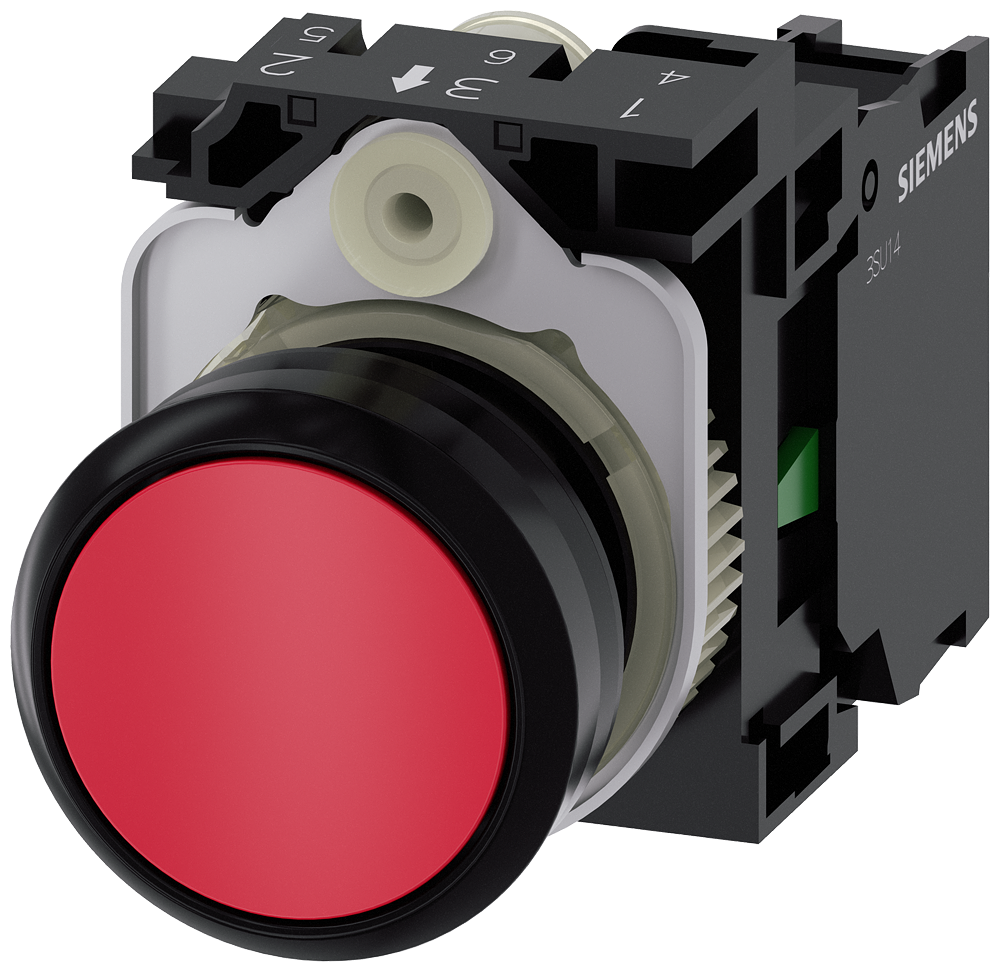 BOTÃO 22 MM REDONDO PLÁSTICO VERMELHO BOTÃO DE PRESSÃO PLANO 3SU11000AB201BA0-ZY11 SIEMENS