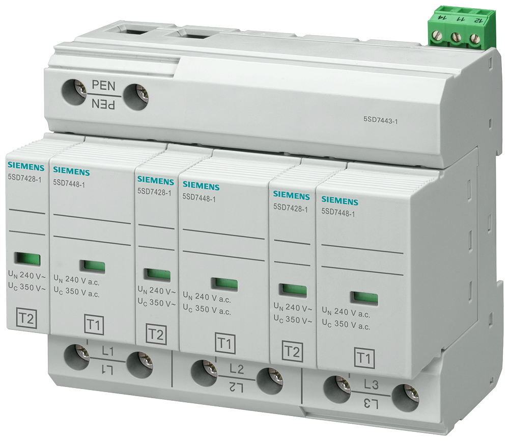 [Imagem DISPOSITIVO CONTRA SURTO TRIPOLAR 350VCA IP20 125A 5SD74431 SIEMENS]