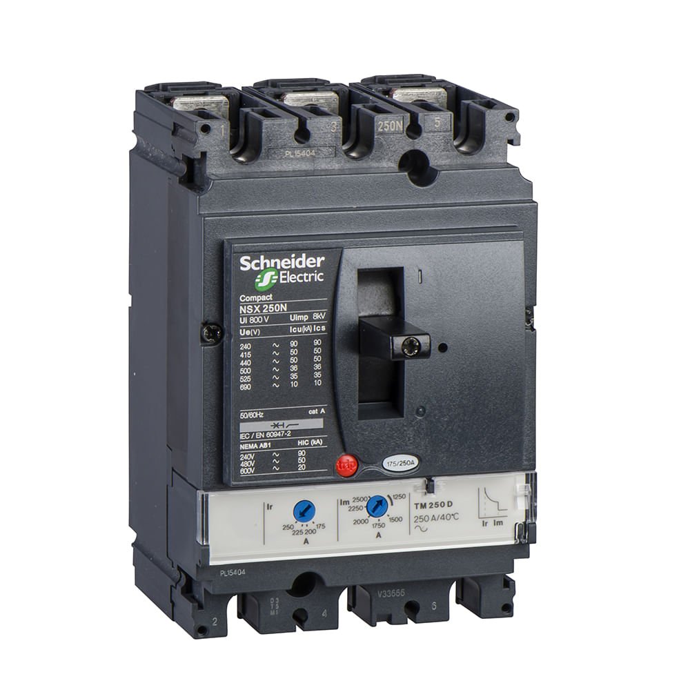 [Imagem DISJUNTOR CAIXA MOLDADA COMPACTA NSX250N TMD 250A 3P3D LV431830 SCHNEIDER]