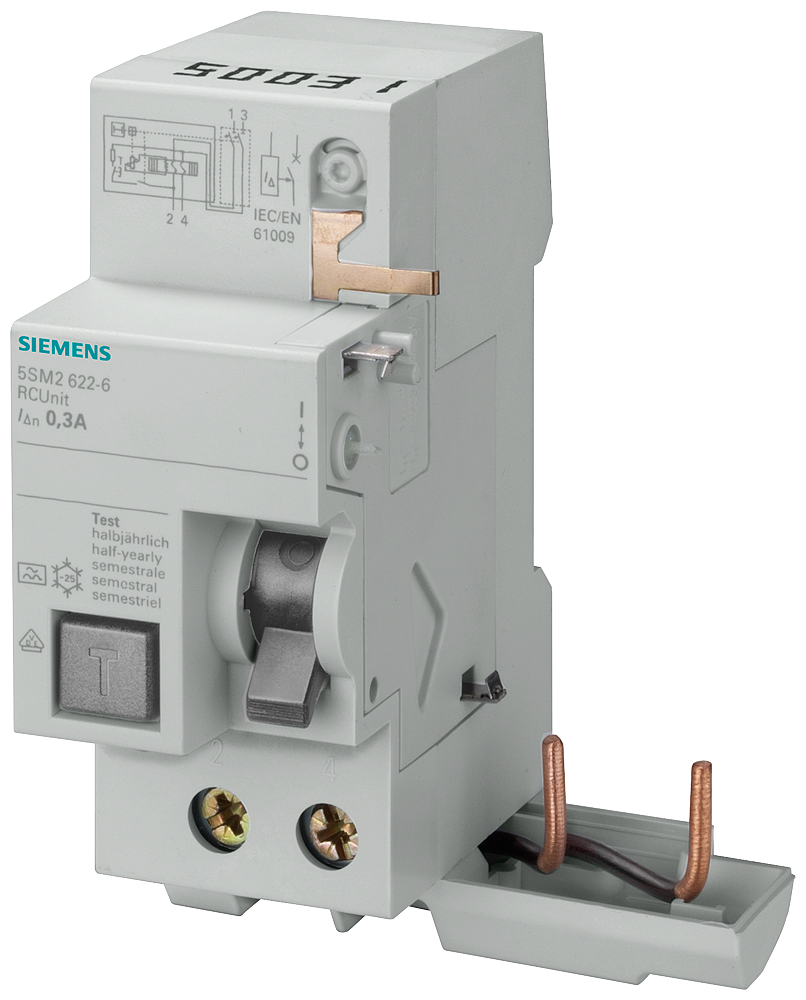 BLOCO DIFERENCIAL 2 POLOS TIPO A SELETIVO IN: 63 A 300 MA UN CA: 230 V, 5SM26268 SIEMENS