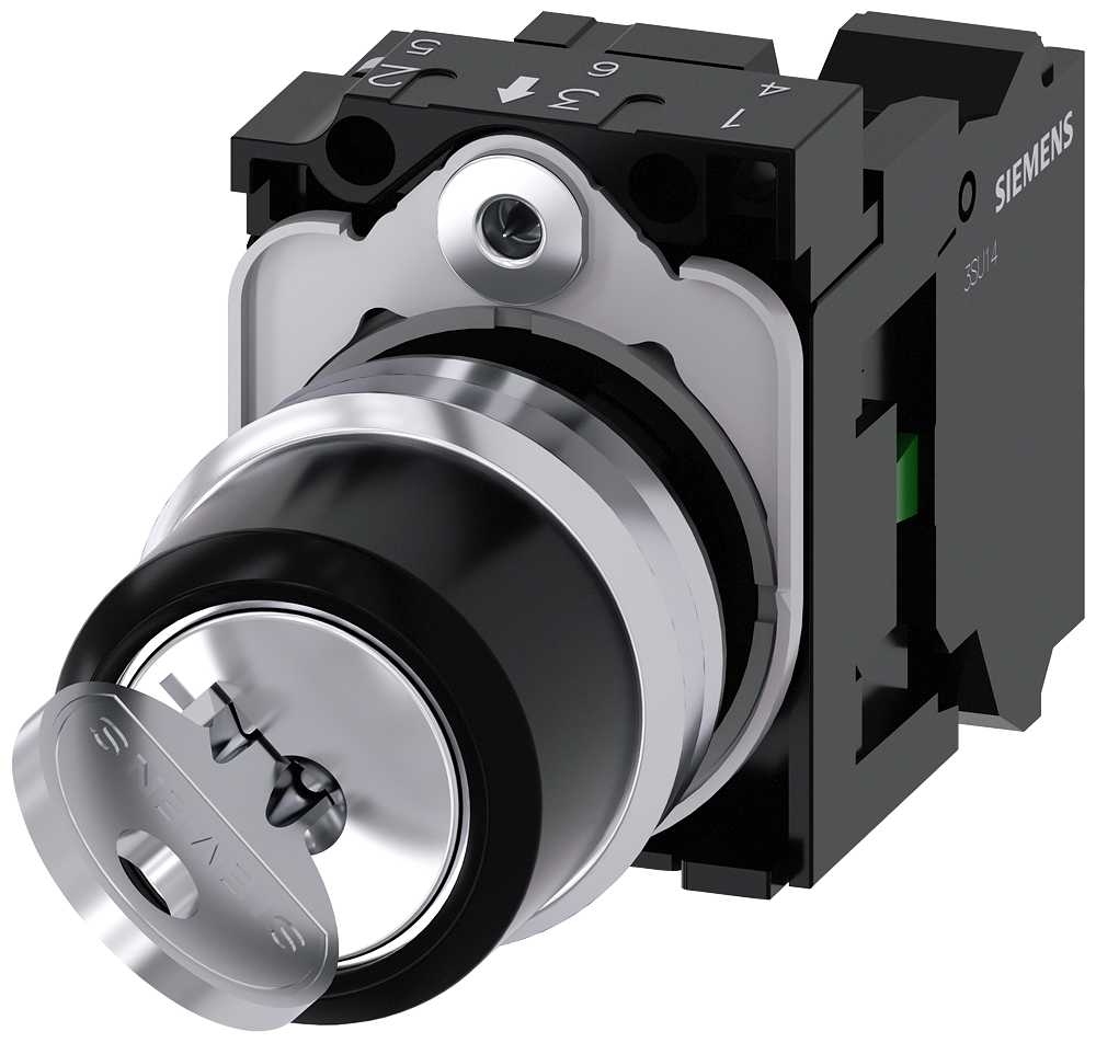 [Imagem do produto INTERRUPTOR DE CHAVE RONIS, 22MM, REDONDO, METAL, ALTO BRILHO, RETIRADA DA CH 3SU11504BF113BA0 SIEMENS]