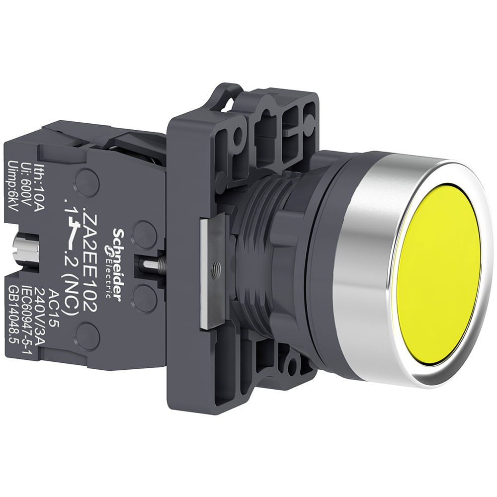 [Imagem BOTÃO Ø22MM PLÁSTICO, RETORNO POR MOLA, AMARELO, NA XA2EA51 SCHNEIDER]