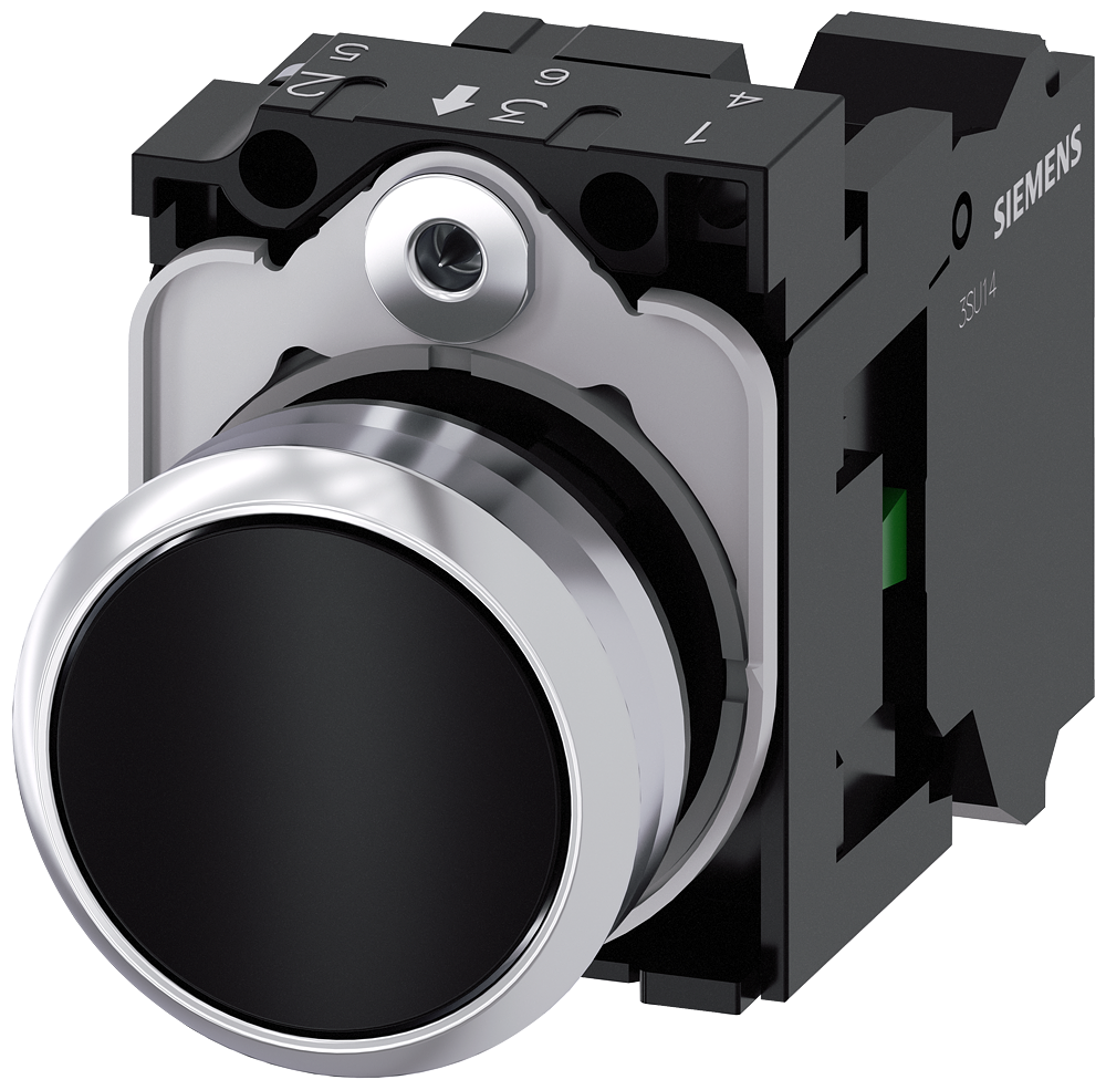 BOTÃO 22 MM REDONDO METAL DE ALTO BRILHO PRETO BOTÃO DE PRESSÃO PLANO, 3SU11500AB103BA0-ZY10 SIEMENS