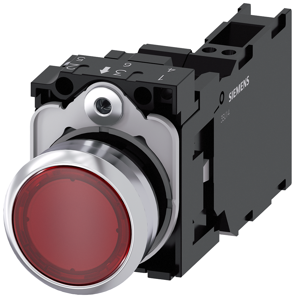 BOTÃO ILUMINADO 22 MM REDONDO METAL DE ALTO BRILHO VERMELHO BOTÃO DE PR 3SU11530AB203FA0-ZX90 SIEMENS