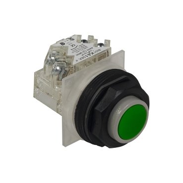 [Imagem BOTÃO Ø30MM PLÁSTICO GUARDA ALTA RETORNO POR MOLA VERDE NA+NF 9001SKR2GH13 SCHNEIDER]