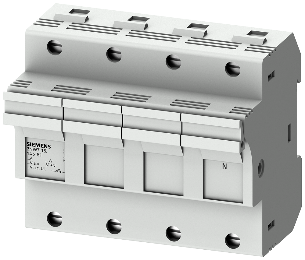 PORTA-FUSÍVEIS CILÍNDRICO 14X51 MM 3P+N IN: 50 A UN CA: 690 V LED 3NW7162 SIEMENS