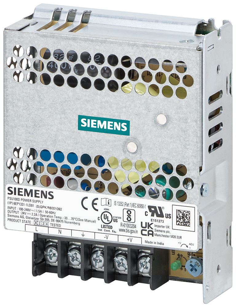 [Imagem ALIMENTAÇÃO DE CORRENTE SITOP PSU100D, MONOFÁSICA 24 V CC/2,2 A PARA MONTAGEM 6EP13311LD01 SIEMENS]