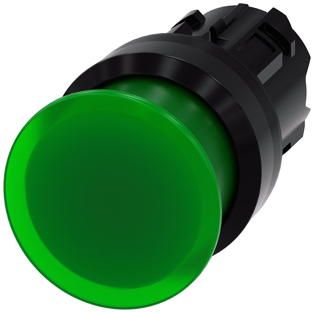 BOTÃO LUMINOSO EM FORMA DE COGUMELO 22 MM REDONDO PLÁSTICO VERDE 30 MM 3SU10011AD400AA0-ZY15 SIEMENS