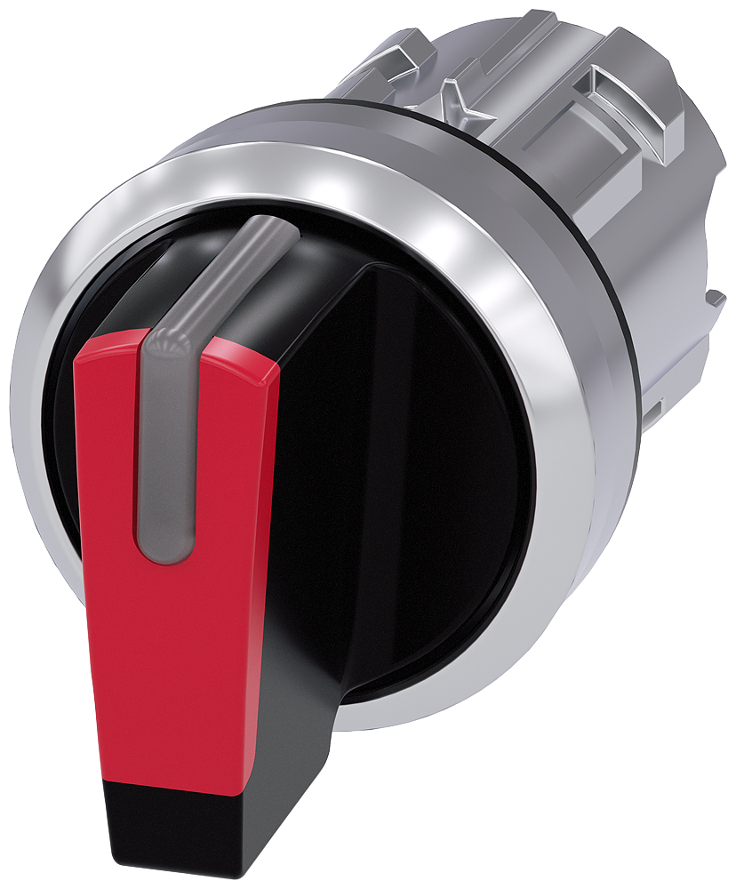 [Imagem COMUTADOR ILUMINADO KNOB CURTO 3 POSIÇÕES VERMELHO 22MM 45G 3SU10522BM200AA0 SIEMENS]