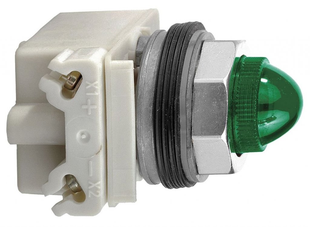 [Imagem BOTÃO LUMINOSO Ø30MM PLÁSTICO GUARDA PLÁSTICA LED VERDE NA+NF 24VCA/CC 9001SK1L35LGGH13 SCHNEIDER]