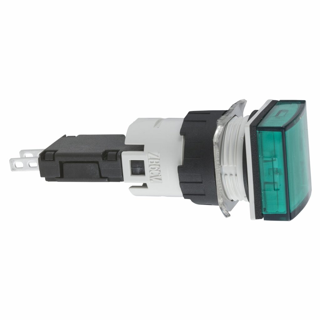 [Imagem SINALIZADOR 16MM PLASTICO QUADRADO LED 1224VCA CC VERDE XB6CV3BB SCHNEIDER]