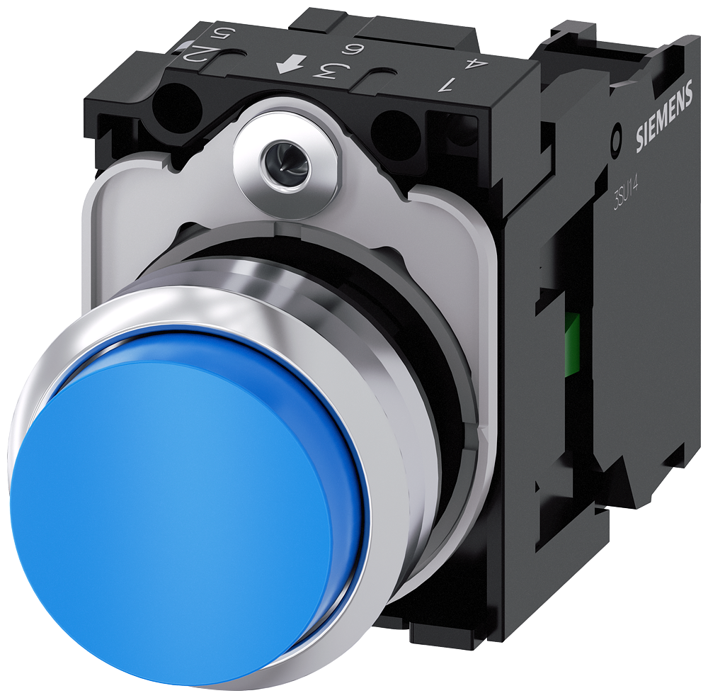 BOTÃO 22 MM REDONDO METAL DE ALTO BRILHO AZUL BOTÃO DE PRESSÃO ALTO T 3SU11500BB501BA0-ZY12 SIEMENS