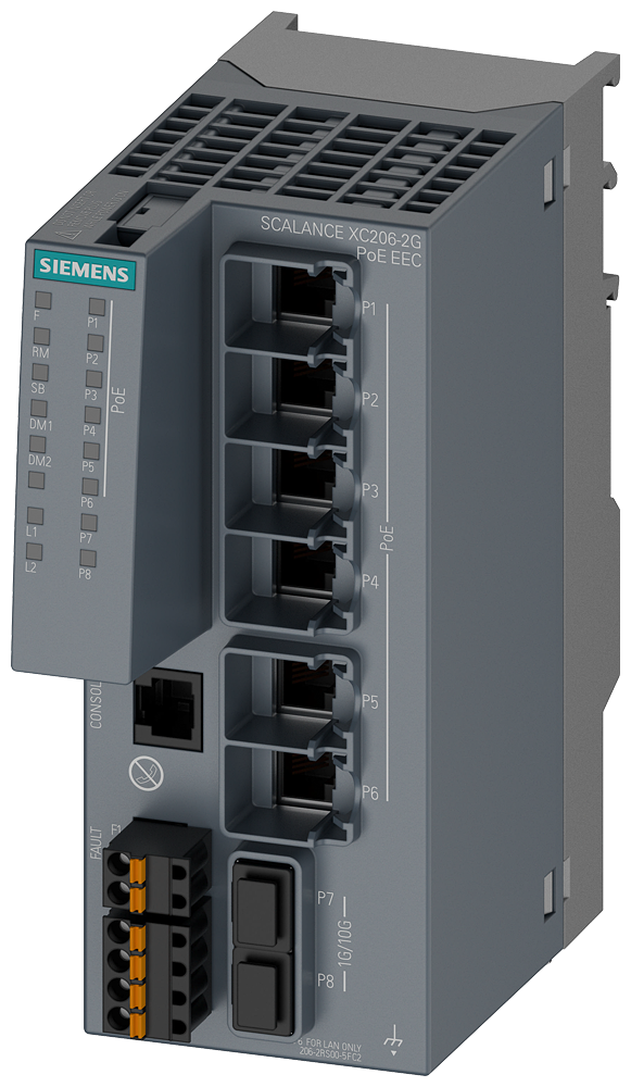 [Imagem SCALANCE XC206-2G POE EEC, SWITCH GERENCIADO CAMADA 2, 6X RJ45 POE, 2X SFP+ 6GK52062RS005FC2 SIEMENS]