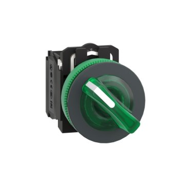 [Imagem CHAVE SELETORA LUMINOSA FACEADA Ø30MM PLÁSTICA 2 POSIÇÕES FIXAS VERDE NA+NF 24VCA/CC XB5FK123B5 SCHNEIDER]