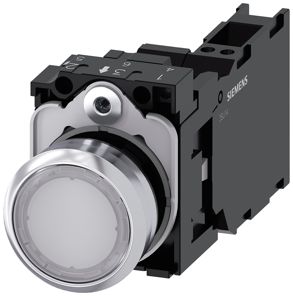 [Imagem do produto BOTÃO DE PRESSÃO, ILUMINADO, 22MM, REDONDO, METAL, ALTO BRILHO, BRANCO, BOTÃO 3SU11520AB603FA0 SIEMENS]
