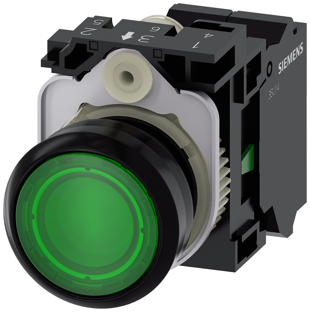[Imagem do produto BOTAO PLA ILU 24V MOM MOLA 1NA VD 3SU11020AB403BA0 SIEMENS]