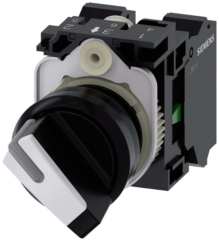 [Imagem do produto INTERRUPTOR COM MANÍPULO, ILUMINÁVEL, 22MM, REDONDO, PLÁSTICO, PRETO, BRANCO, 3SU11002BF603MA0 SIEMENS]