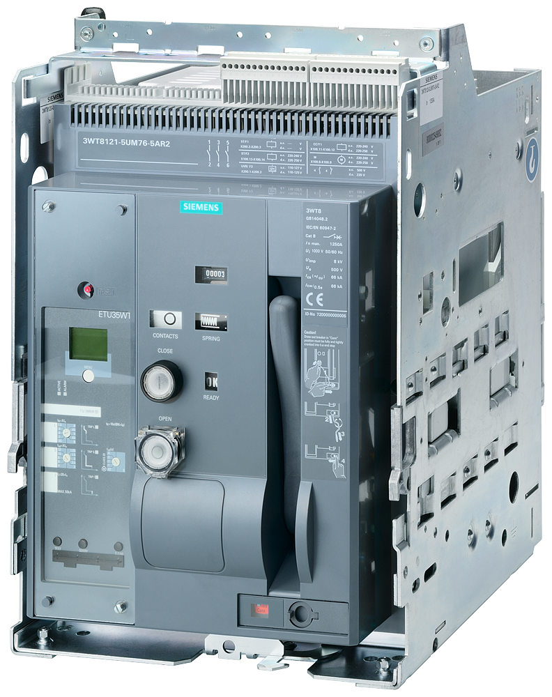 DISJUNTOR EXTRAÍVEL DE 3 POLOS TAMANHO 1 IN=800A ATÉ 500V CA 50/60HZ ICU=55 3WT80808UA745AF2 SIEMENS