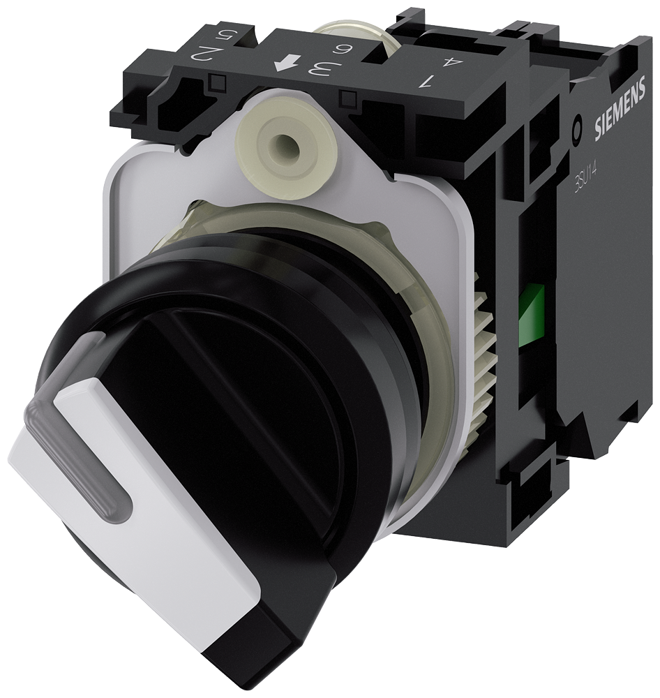 [Imagem do produto INTERRUPTOR COM MANÍPULO, ILUMINÁVEL, 22MM, REDONDO, PLÁSTICO, PRETO, BRANCO, 3SU11032BF601BA0 SIEMENS]