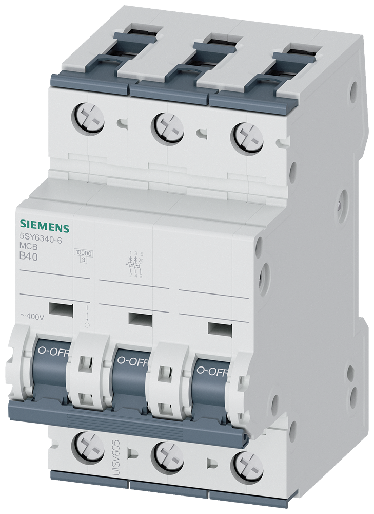 DISJUNTOR AUTOMÁTICO 400V 6KA DE 3 POLOS B 40A P=70MM 5SY63406 SIEMENS