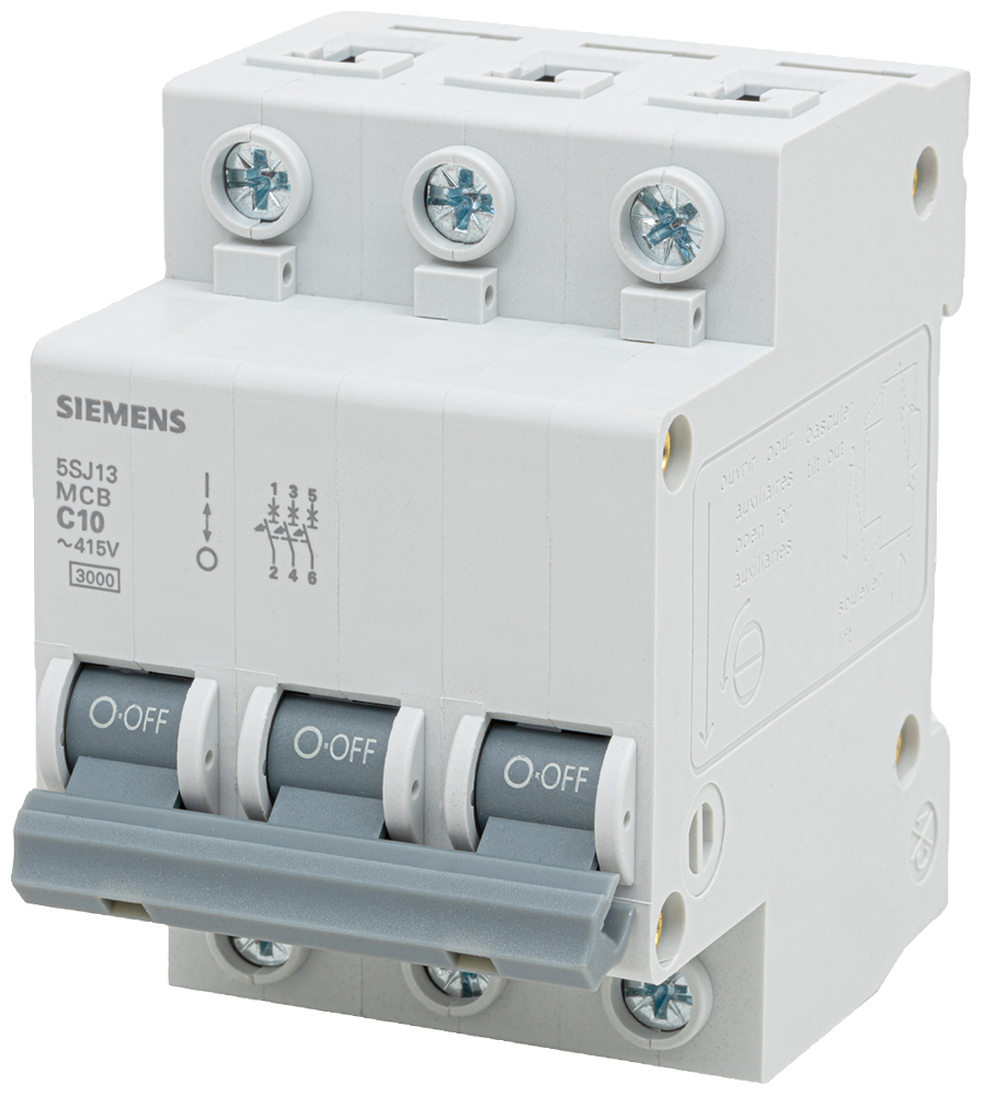 [Imagem DISJUNTOR MINI TRIPOLAR 10A 220/380VCA CURVA C 3KA 5SJ13107MB SIEMENS]