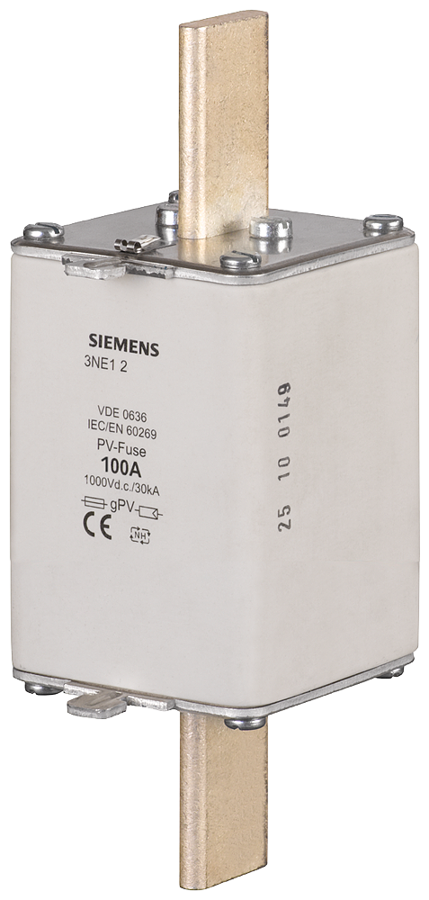 [Imagem do produto ELEMENTO DE FUSÍVEL PV, COM CONTATOS DE FACA, NH1, IN: 125 A, GPV, UN CC: 1000 V 3NE12224 SIEMENS]