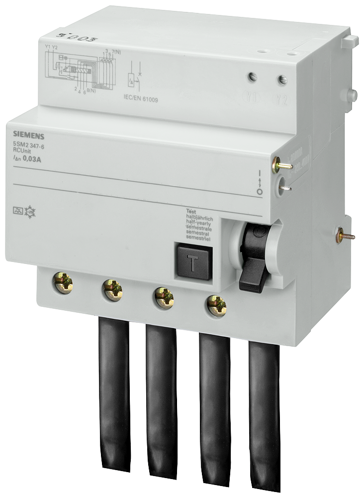 [Imagem BLOCO DIFERENCIAL, DE 4 POLOS, TIPO CA, IN: 100 A, 30 MA, UN CA: 400 V, PARA  5SM23470 SIEMENS]