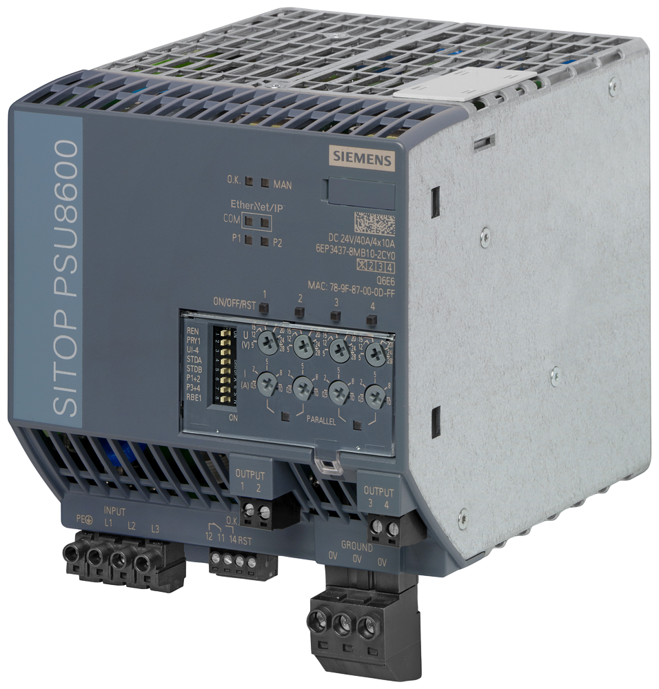 [Imagem do produto SISTEMA DE ALIMENTAÇÃO DE CORRENTE SITOP PSU8600 1AC 24 V CC/20 A/4X5 A EIP 6EP34378MB102CY0 SIEMENS]