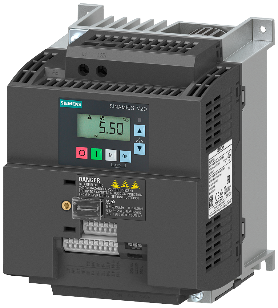 [Imagem INVERSOR DE FREQUÊNCIA MONOFÁSICO/TRIFÁSICO V20 V20 3KW 13,6A 200/240V 47/63HZ 6SL32105BB230UV1 SIEMENS]