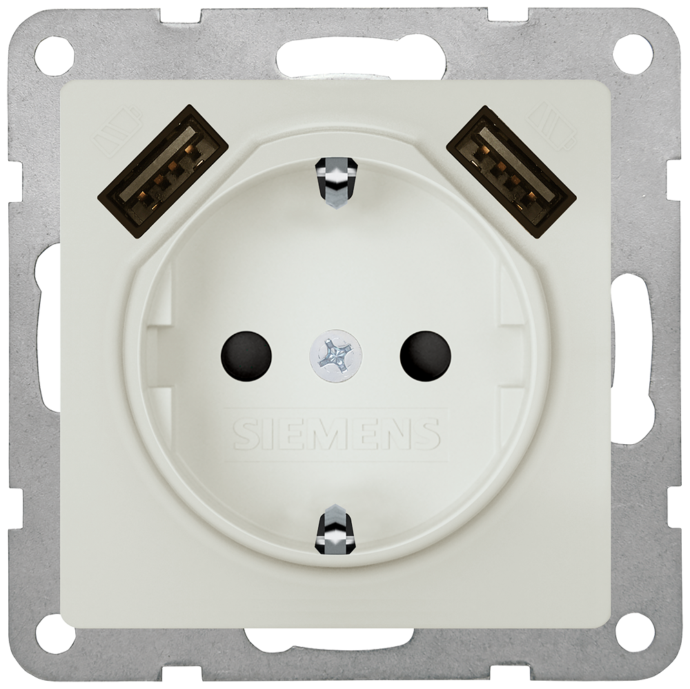 TOMADA SCHUKO COM CARREGADOR USB DUPLO BRANCO TITÂNIO 5UB19700TW01 SIEMENS