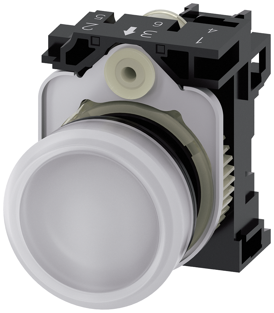 INDICADOR LUMINOSO 22 MM REDONDO PLÁSTICO BRANCO LENTE PLANO COM SUPOR 3SU11036AA601AA0-ZY19 SIEMENS