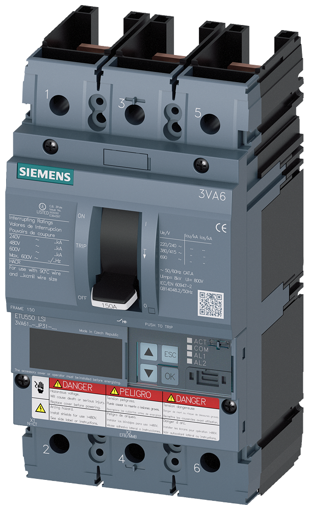 DISJUNTOR UL FRAME 150 150 A DE 3 POLOS 100 KA ETU5 LSI SEM CONEXÃO 3VA61157JP312AA0 SIEMENS