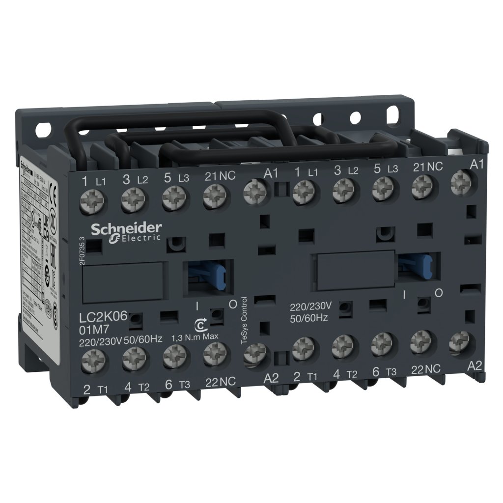 [Imagem do produto CHAVE REVERSORA TRIPOLAR TESYS K 9A 1NF 24VCA LC2K0901B7 SCHNEIDER]