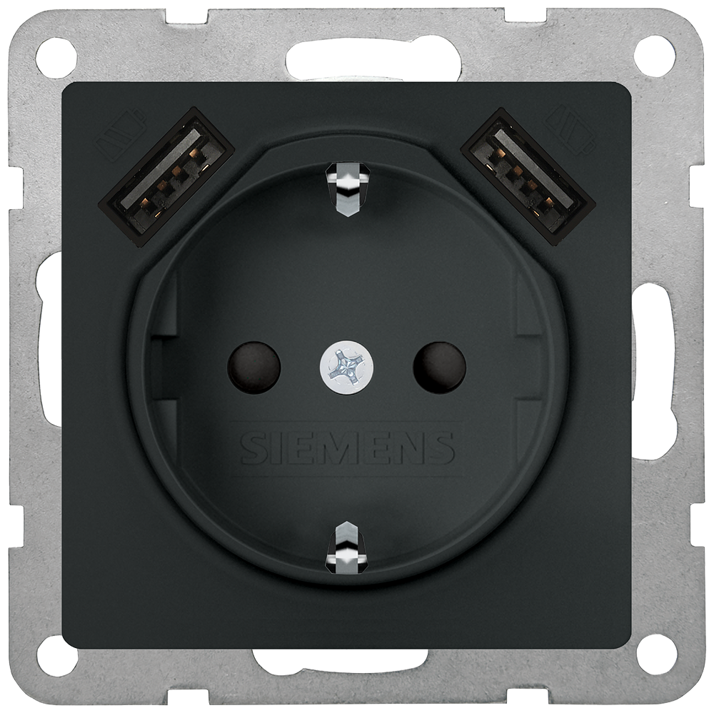 TOMADA SCHUKO COM CARREGADOR USB DUPLO CARBONO METÁLICO 5UB19700CM01 SIEMENS