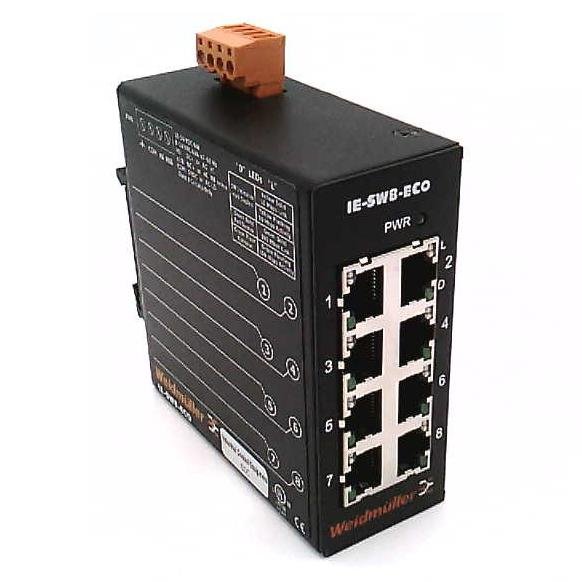 [Imagem do produto SWITCH INDUSTRIAL ETHERNET 8 PORTAS RJ45 10/100MBPS 8-24VAC 10-36VDC IP20 MONTAGEM EM TRILHO DIN 8829430000 WEIDMULLER]