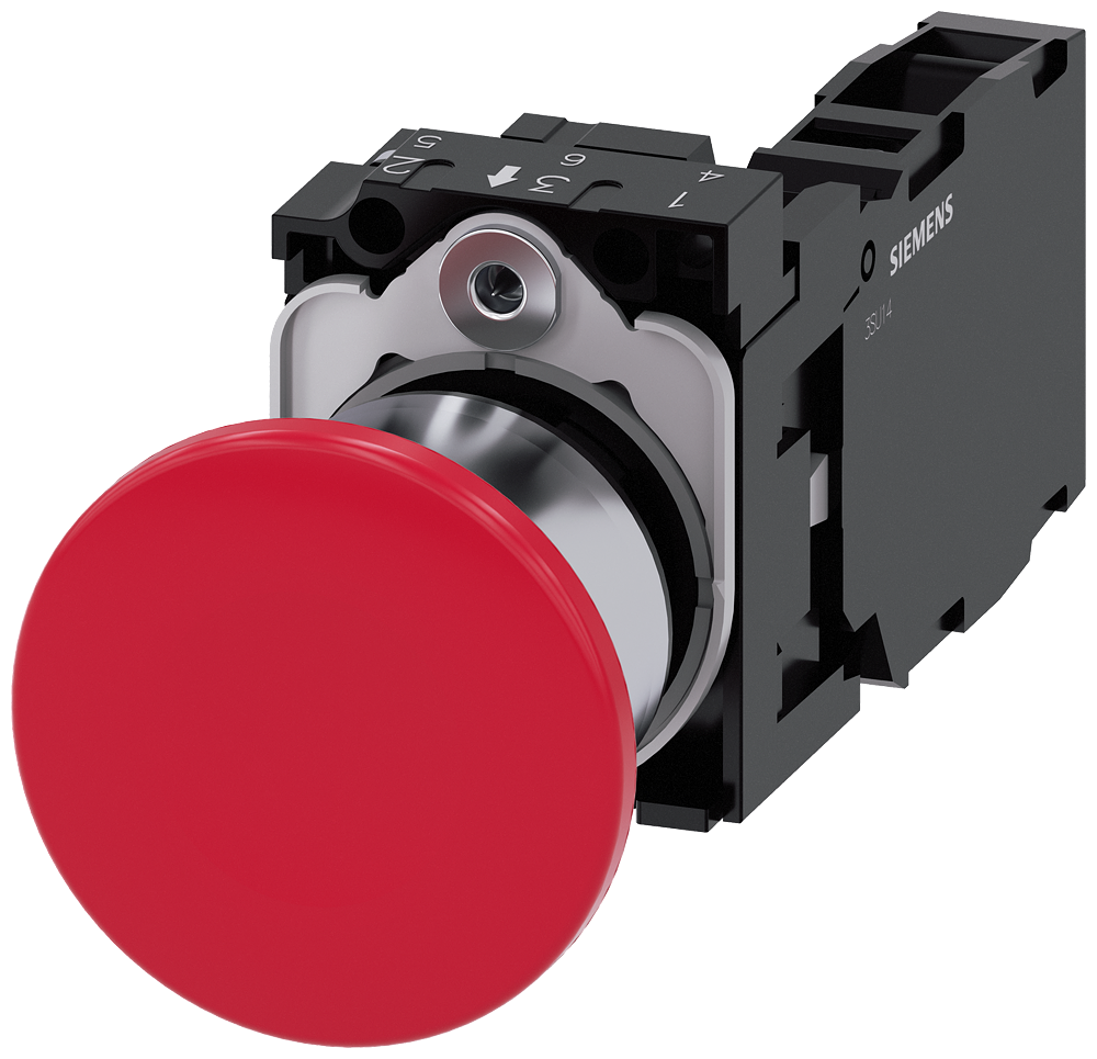 BOTÃO TIPO COGUMELO 22 MM REDONDO METAL DE ALTO BRILHO VERMELHO 40 MM 3SU11501BA201FA0-ZY10 SIEMENS