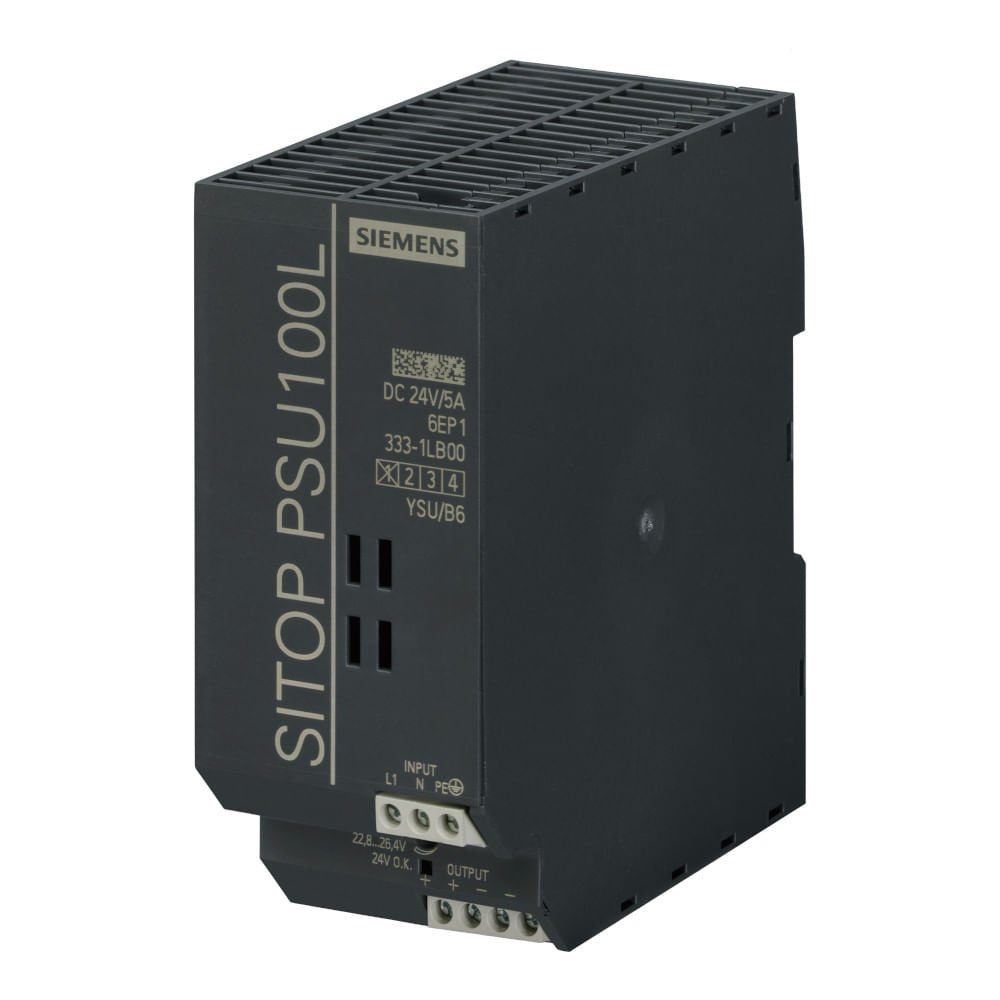 [Imagem FONTE DE ALIMENTAÇÃO ESTABILIZADA E-120/230VCA S-24VCC 5A SITOP PSU100L 6EP13331LB00 SIEMENS]