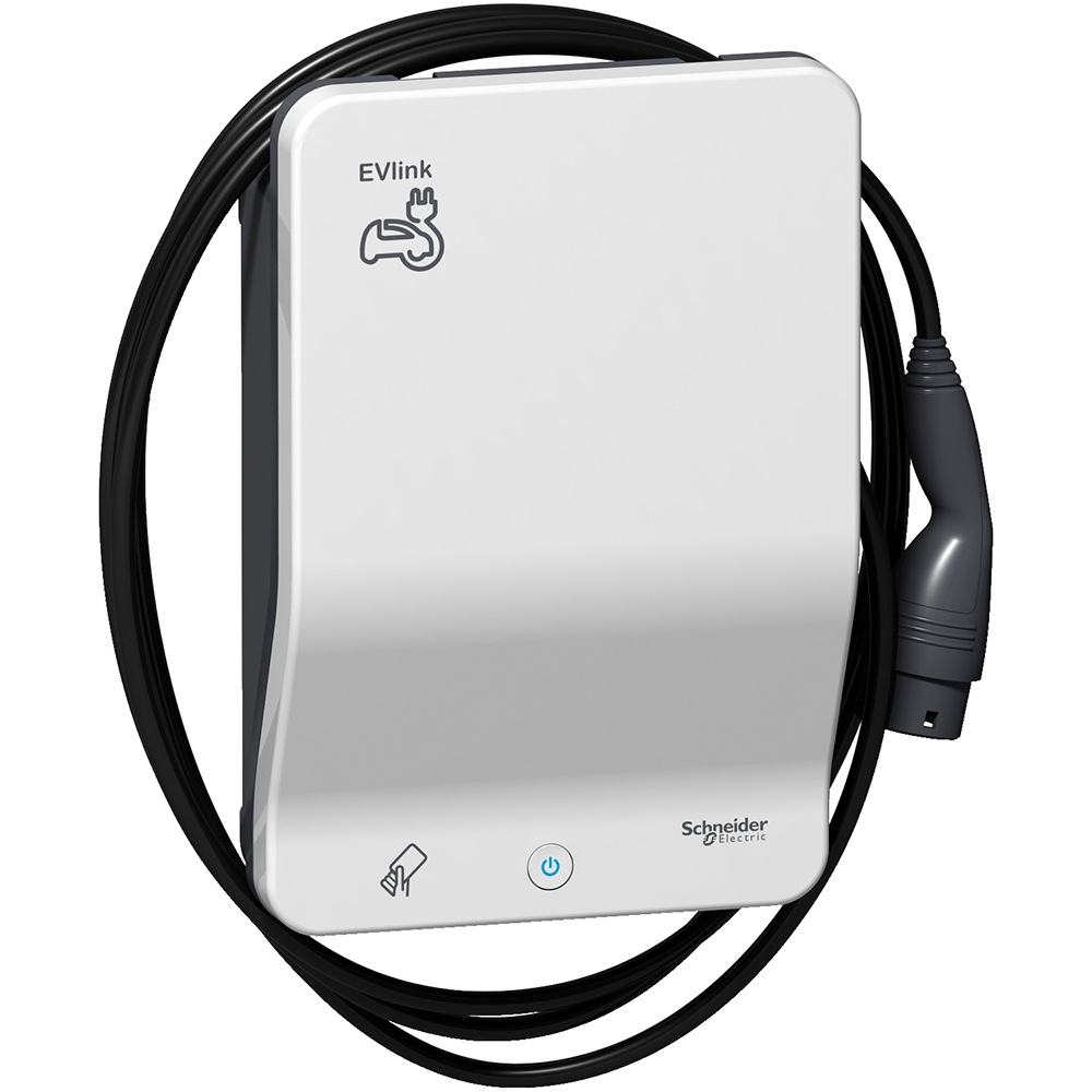 [Imagem CARREGADOR VEICULAR EVLINK SMART WALLBOX - 7,4 KW - CABO T2 ACOPLADO - RFID SCHNEIDER]