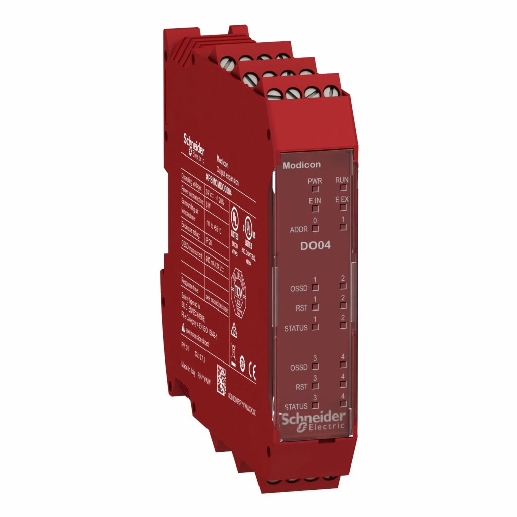 [Imagem MÓDULO DE EXPANSÃO CONTROLADOR DE SEGURANÇA 4 SAÍDAS DIGITAIS PL E / SILCL 3 CONECTOR PARAFUSO 24 VCC XPSMCMDO0004 SCHNEIDER]