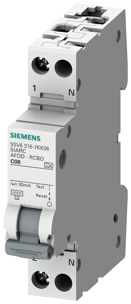 COMBINAÇÃO DE PROTEÇÃO AO FOGO-RCBOELE 230V 6KA 1+N C 6A 30MA TIPO A CO 5SV63167KK06 SIEMENS