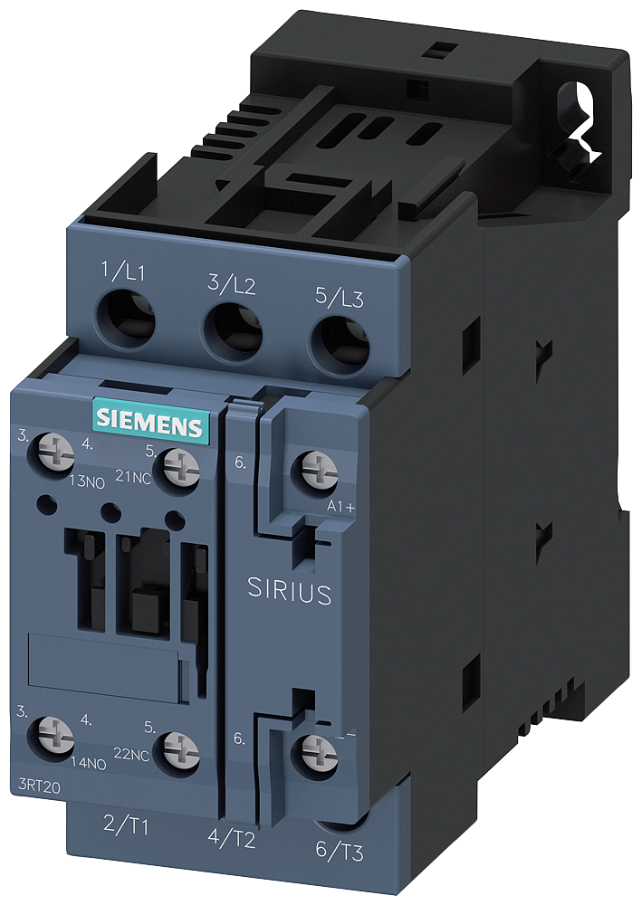[Imagem do produto CONTATOR TRIPOLAR 38A 24VCC 1NA+1NF 3RT20281BB400CC0 SIEMENS]