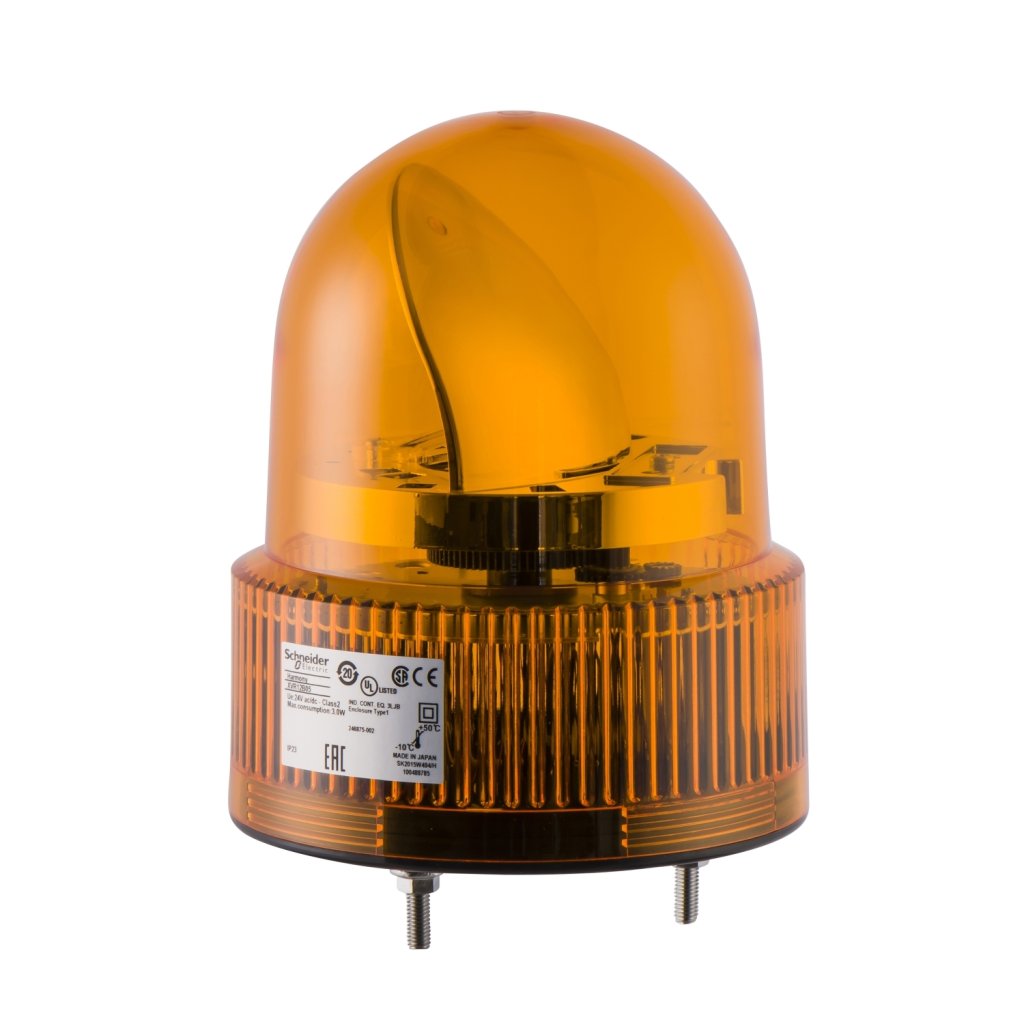 [Imagem FAROL ROTATIVO D120 COM SIRENE 24VCC LARANJA XVR12B05S SCHNEIDER]