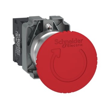 [Imagem do produto BOTÃO DE EMERGÊNCIA 22MM METÁLICO GIRAR PARA DESTRAVAR COGUMELO VERMELHO NF XB2BS8442C SCHNEIDER]