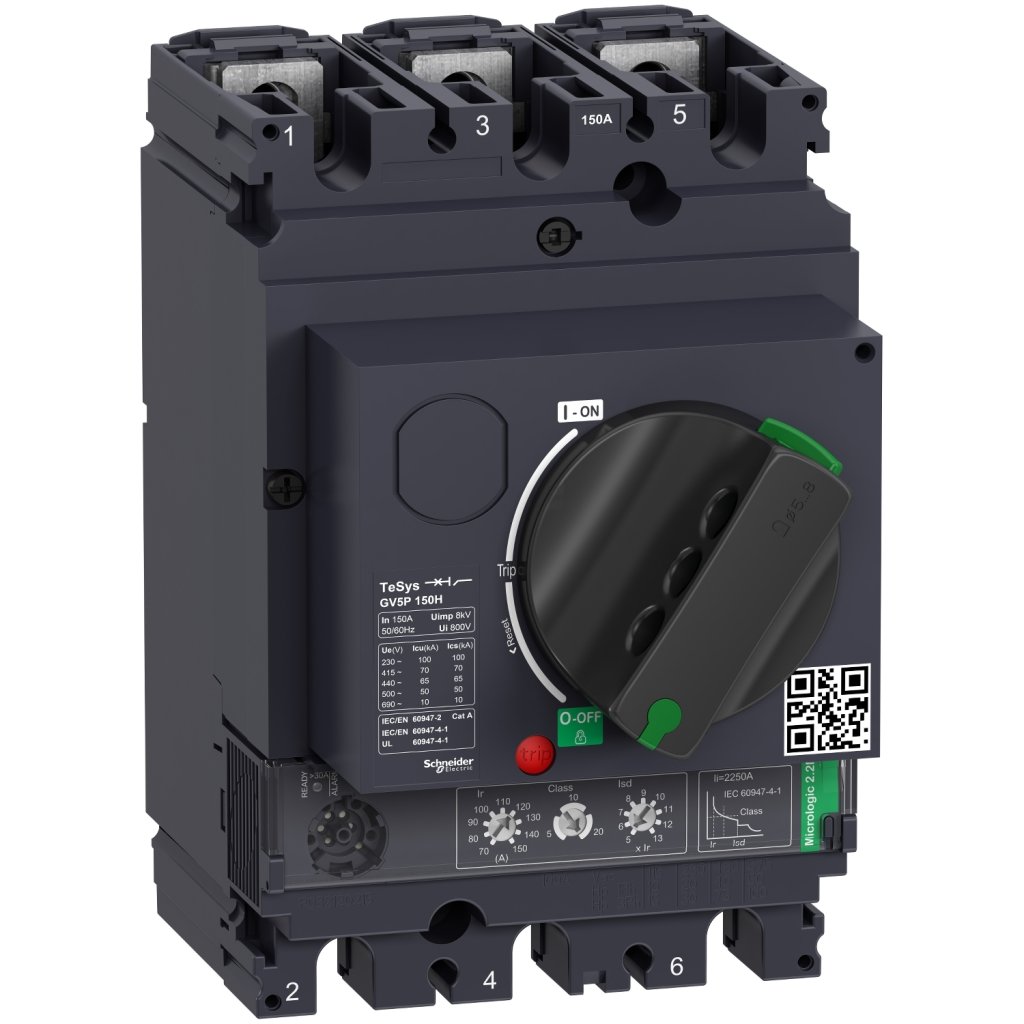 [Imagem MOTOR CIRCUIT BREAKER, TESYS GV5, 3P, 150A, ICU 70KA, THERMAL MAGNETIC GV5P150H SCHNEIDER]