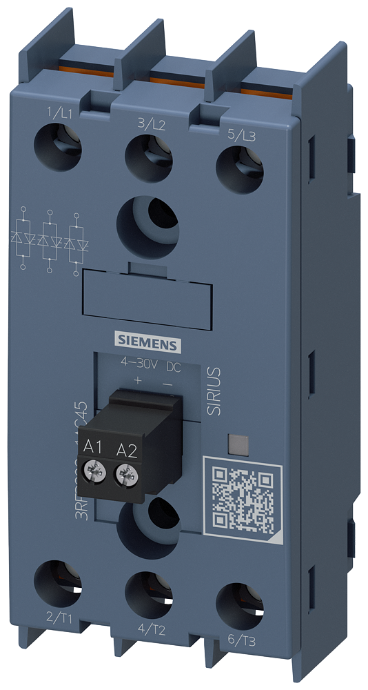 RELÉ DE ESTADO SÓLIDO DE 3 POLOS 90 A / 40 °C 48-600 V / 4-30 V CC TERMINAL 3RF32901AC45 SIEMENS
