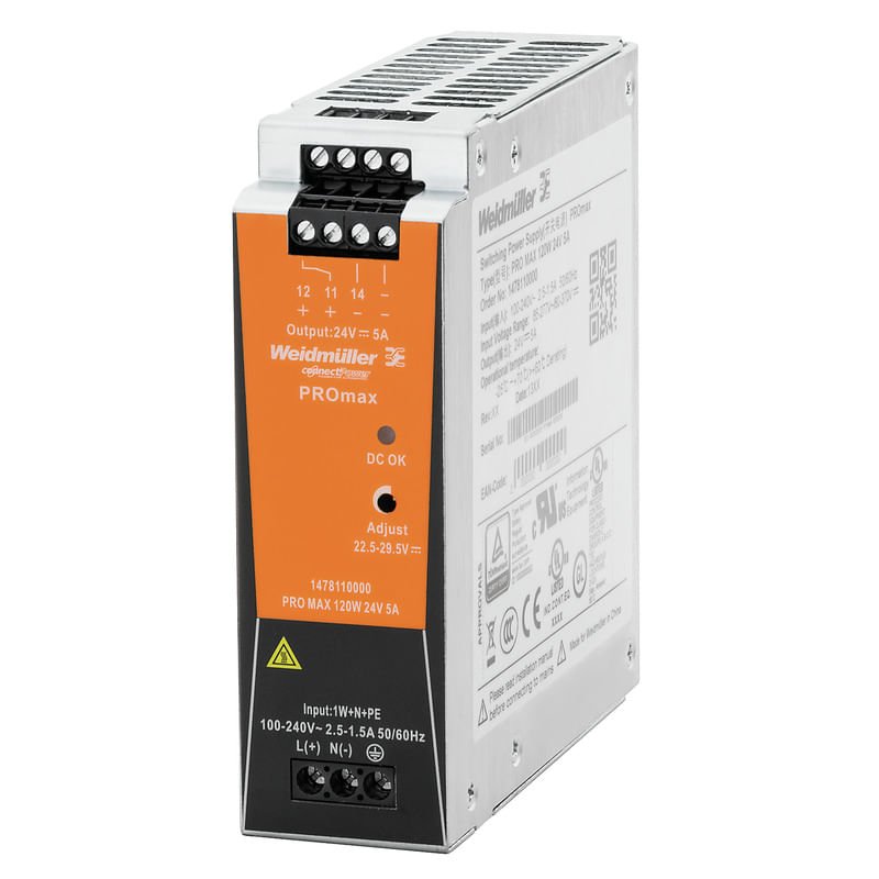 FONTE DE ALIMENTAÇÃO COMUTADA 2,5/1,5A 24V 50/60HZ PROMAX120W24V5A WEIDMULLER