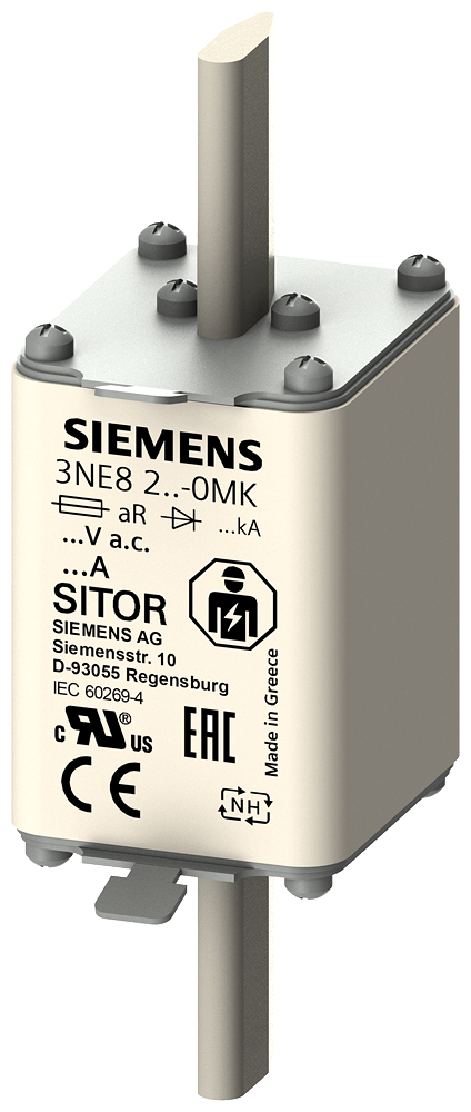 ELEMENTO DE FUSÍVEL SITOR COM CONTATOS DE FACA NH1 IN: 100 A AR UN CA: 6 3NE82210MK SIEMENS